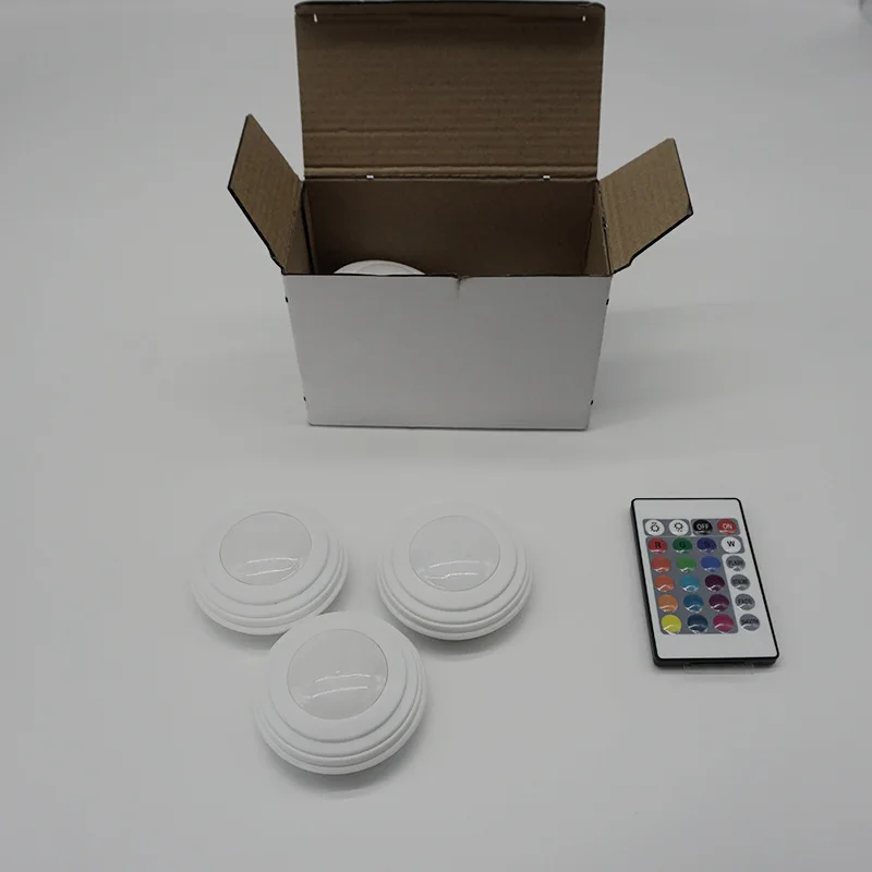 

LED Cabinet Light battery RGB Color Puck Lights Dimmable Under Shelf Kitchen Counter Lighting remote controller night light