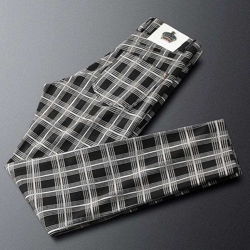 

Autumn and winter yarn-dyed plaid casual pants men's slim straight light luxury fashion business pants men's non-iron anti-wrink