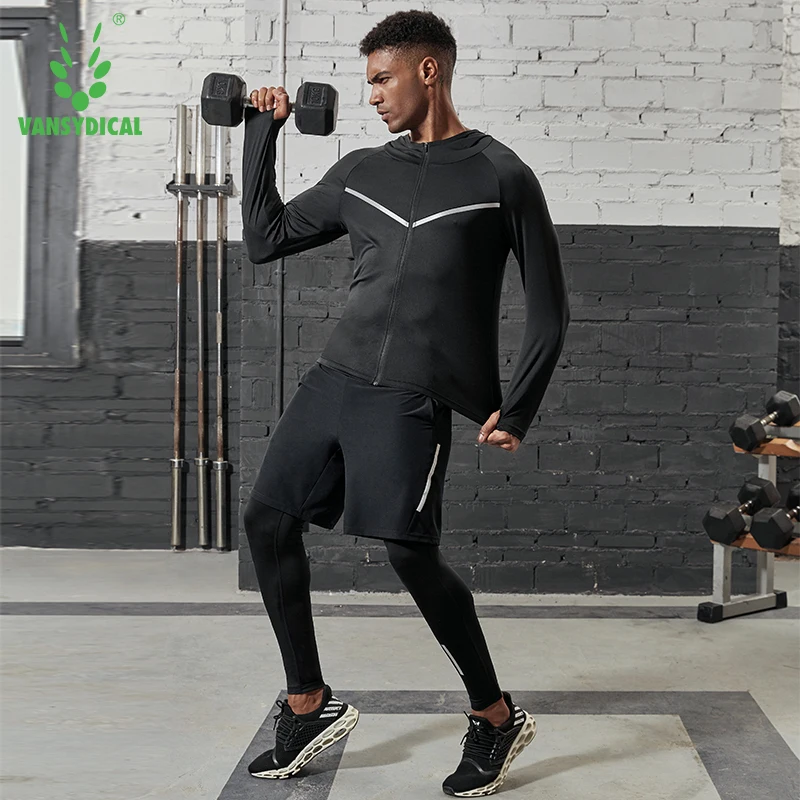 

Vansydical Men's Sports Running Sets Compression Gym Tight Suits Quick Dry Fitness Training Jersey Sets