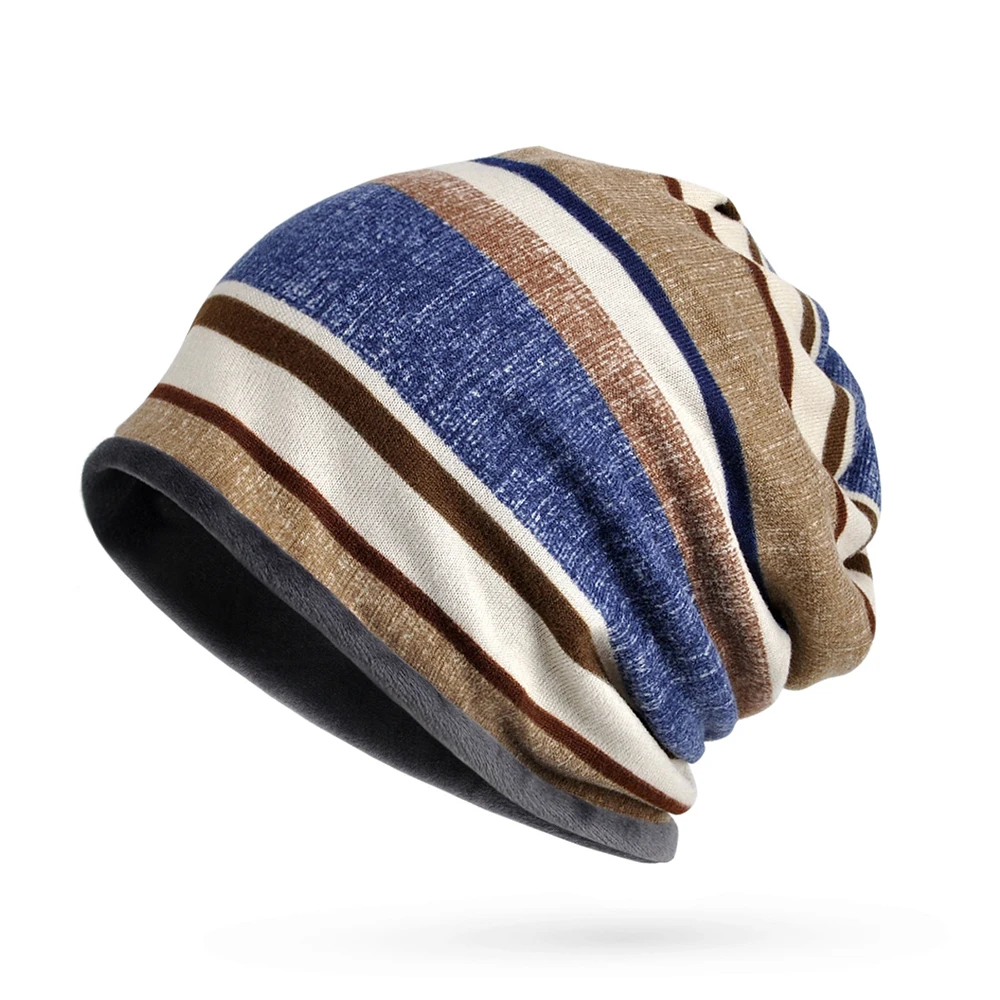 Вязаная шапка плюс бархатная защита ветрозащитная зимняя нагрудник в полоску с