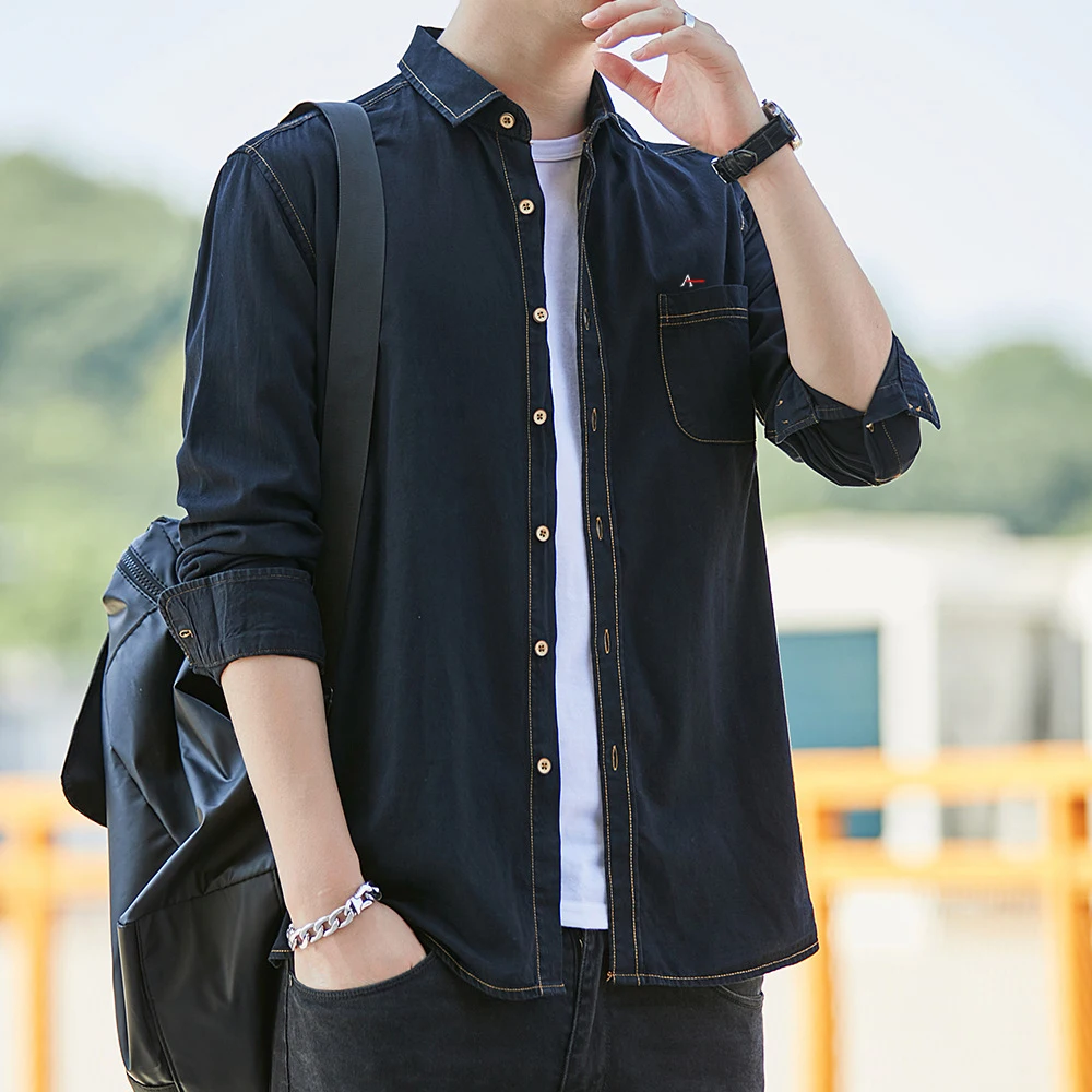 Reserve Aramy 100% Cotton Men Denim Shirts Male Slim Fit Casual Soft Jean Shirts Spring Summer Fashion Cowboy Top Dropshipping
