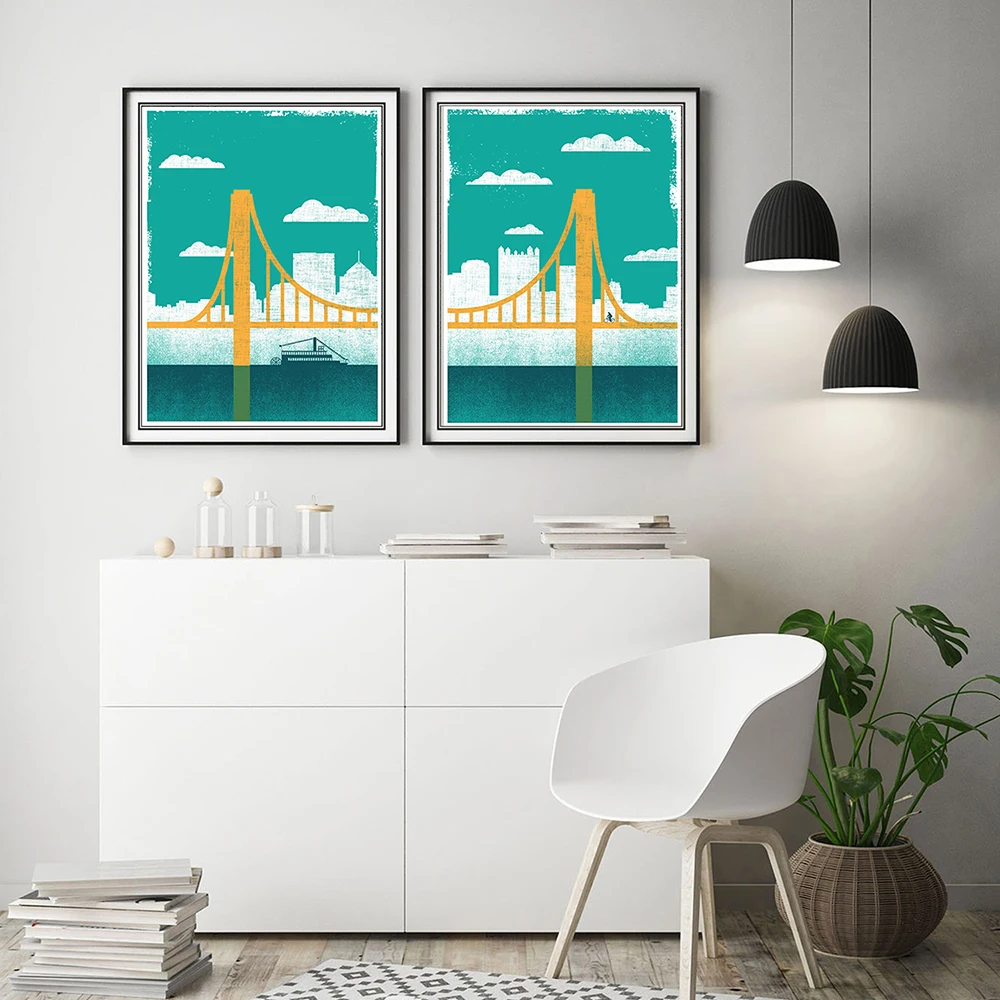 Художественный город в Питтсбурге принты велосипедов искусство моста Настенный