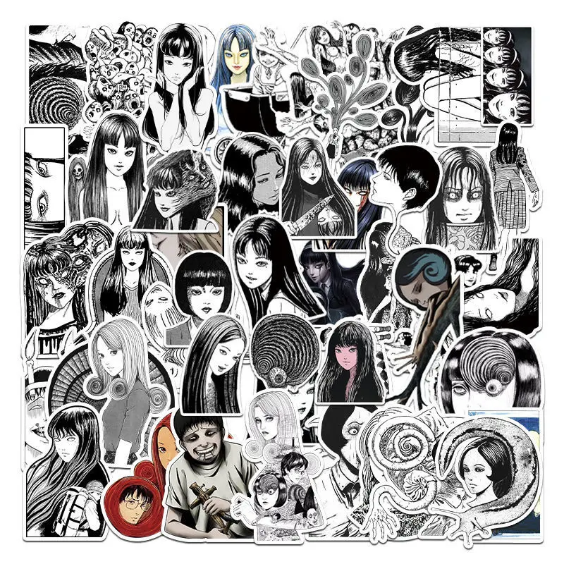 

10/50PCS Cartoon Japan Anime Tomier Terror Not Repeating Graffiti Stickers Waterproof Helmet Skateboard Computer Black and White