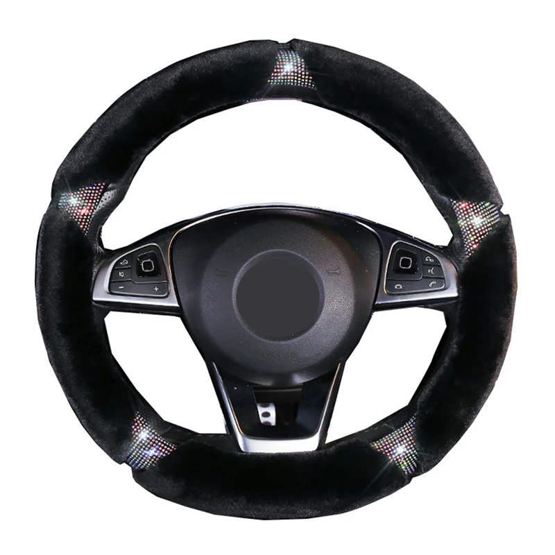 

Winter Car Steering Wheel Covers Wrap Girl Woman Plush Imitation Diamond Universal For 37-38CM M Size Braid On Steering Wheel