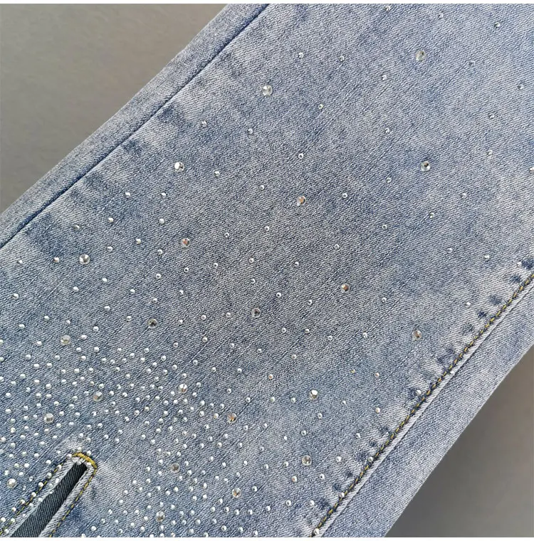 

Hot Drilling Trousers Split Jeans Women's Thin 2021 Summer Spring New High Waist Slimming Ankle-Length Boot-Cut Denim Pants