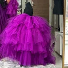 Реальное изображение, фиолетовая очень пышная юбка из тюля для вечеринки, модная юбка в пол с оборками в несколько рядов, Женская юбка из тюля для свадебной церемонии на заказ