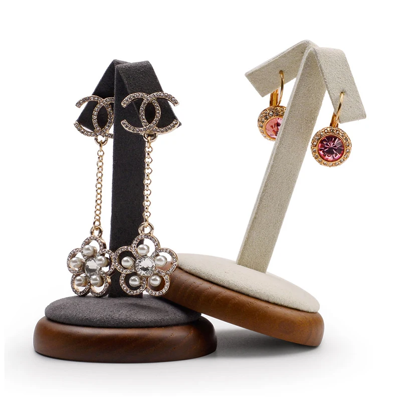 Oirlv Solid Wood Earring Display Holder Ear Stud Display Shelft Round Jewelry Organizer Stand for Showcase