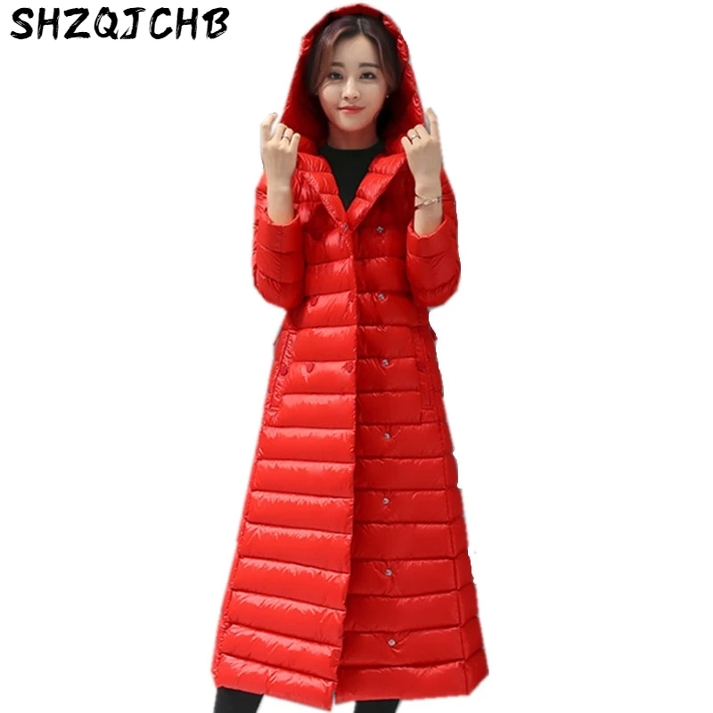 

JCHB 2021 Women Warm Winter Coat Female White Duck Down Jacket Fur Collar Hooded Parkas Slim Thin Women's Jackets Inverno WXF29