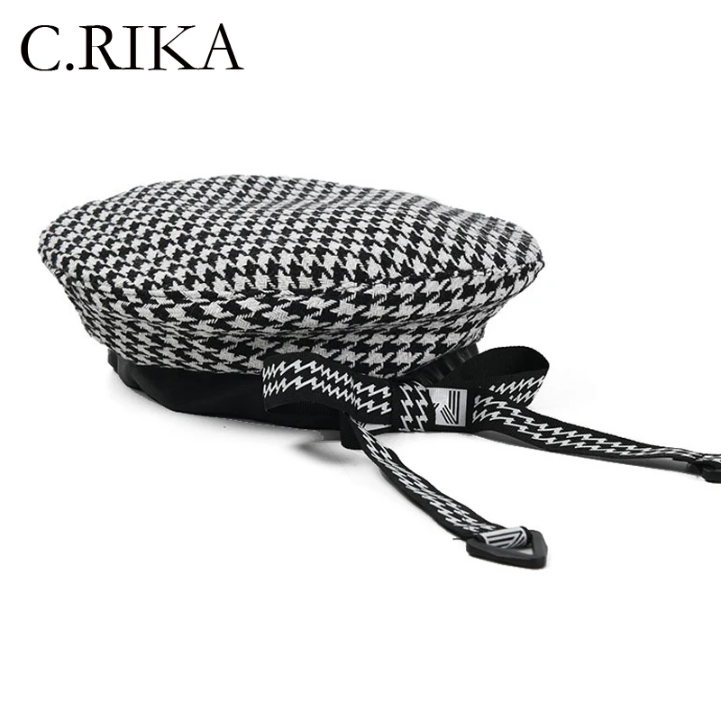 

Новый Модный берет с галстуком-бабочкой «гусиные лапки», кепка для женщин на осень и зиму, женская свадебная шапка, берет в клетку, шапка в ст...