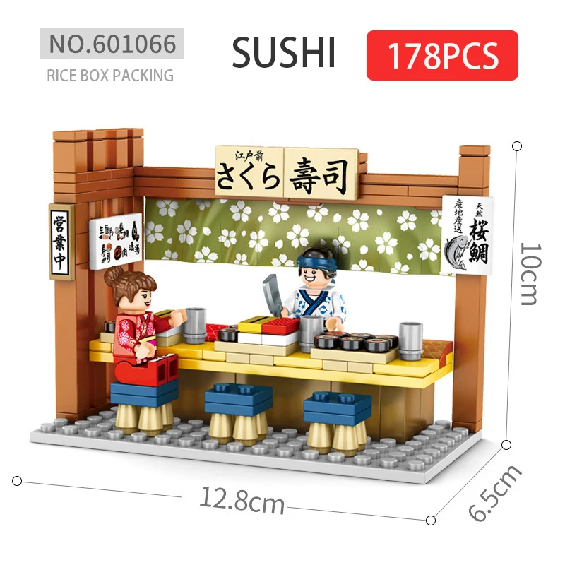 601066no box Sembo Street View of Japanese Snack Bar, мини городской уличный магазин, ресторан, набор, 3D модель, конструктор, игрушка для детей - Цвет: 601066no box
