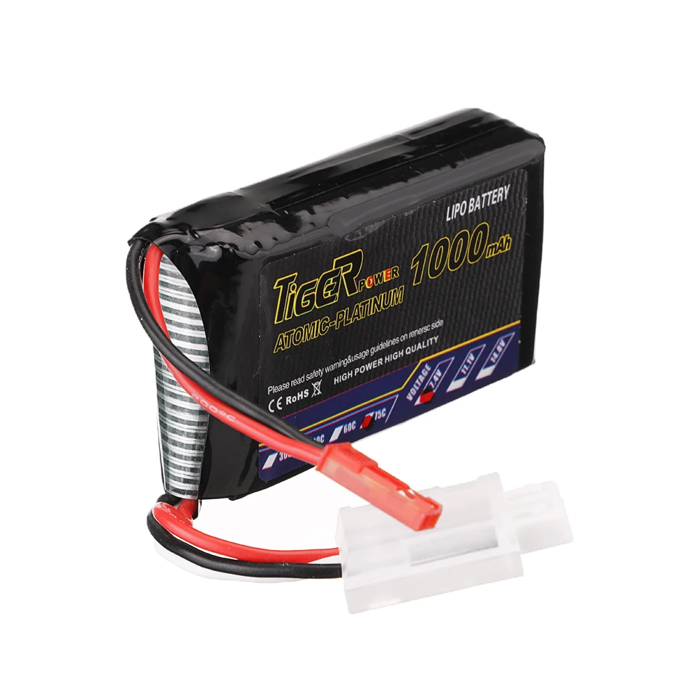 2 шт. Tiger Power 7 4 В 1000 мАч 75C 2S Lipo Battery JST Plug для радиоуправляемых дронов FPV Racing Airplane Fix wing