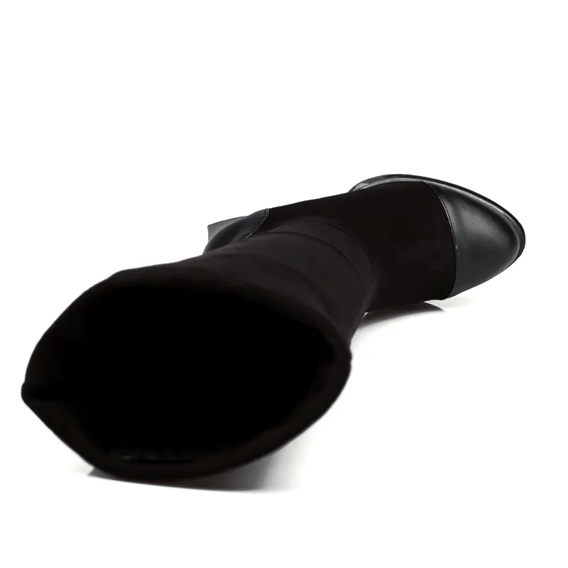 Женские сапоги выше колена без застежек на платформе и высоком каблуке | Обувь