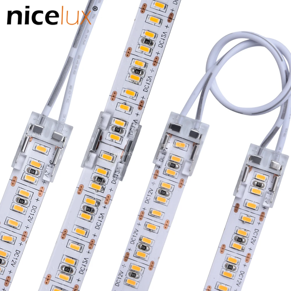 Conector de tira de luces LED, accesorio de alta densidad, 30-600LEDs, COB, un solo Color, 10mm, IP20, 2 pines, 10 Uds.