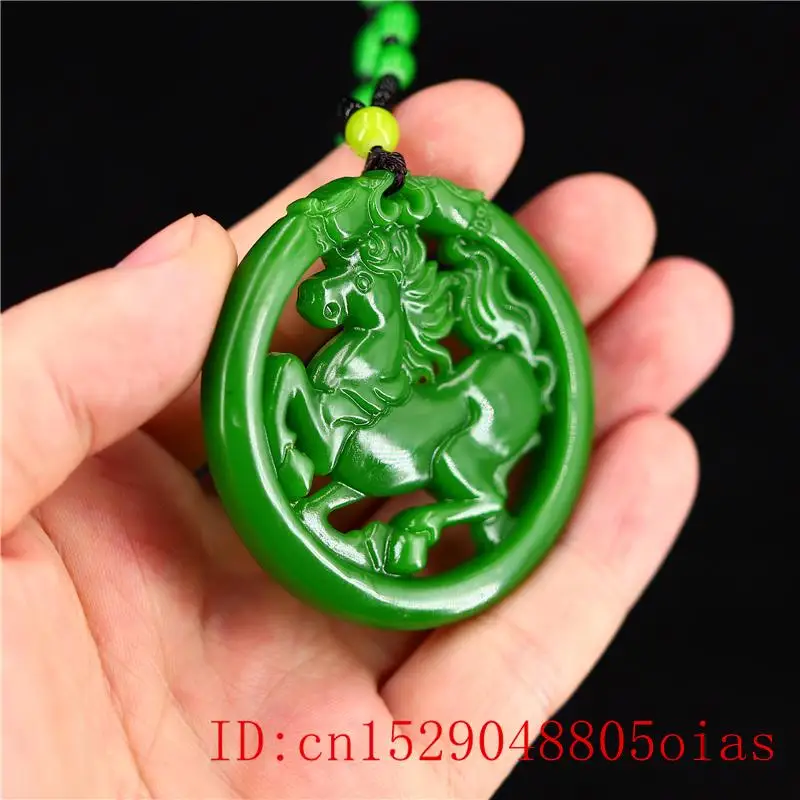 Нефритовая Лошадь Подвеска Двусторонняя натуральная бижутерия Амулет ожерелье