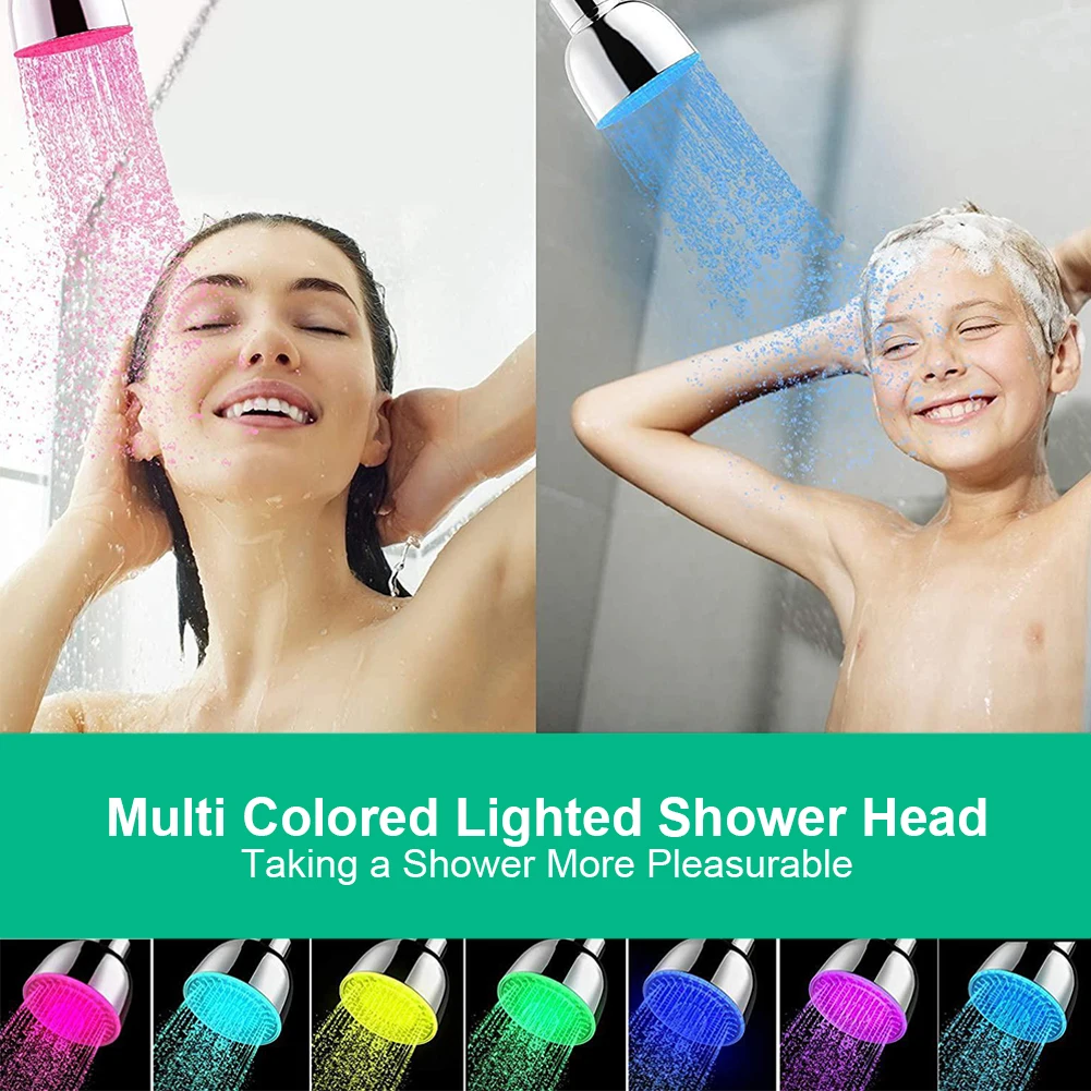

High Pressure Shower Adjustable Jetting Shower Head Saving Water Small Round LED Rotatable Shower Spray With 7 Color Changing