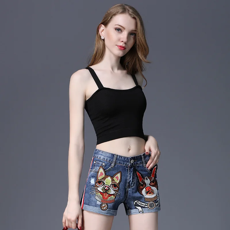 Женские джинсовые шорты с вышивкой повседневные высокой талией сексуальные