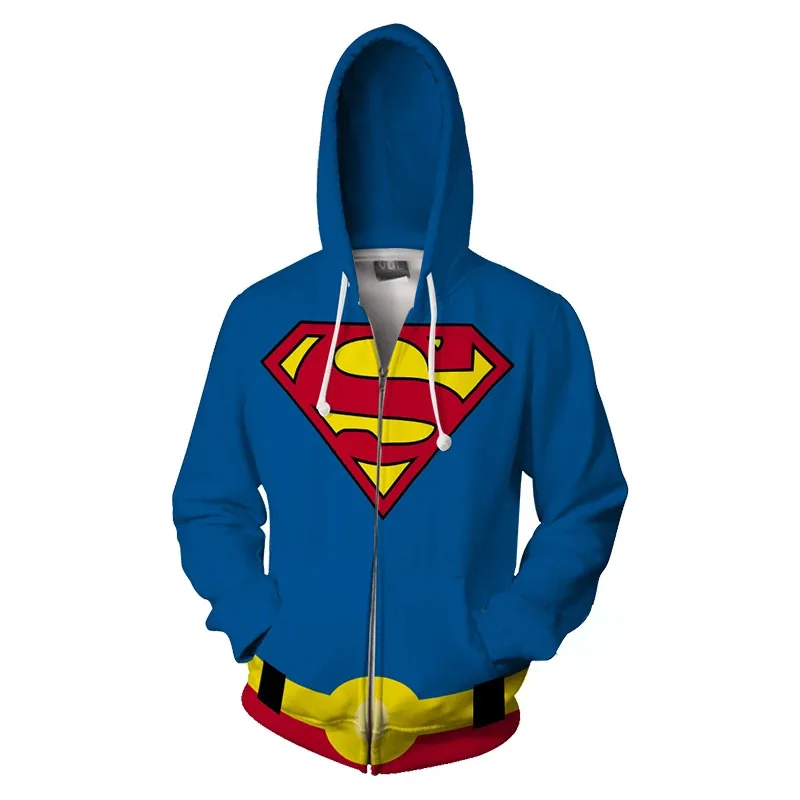 

Disney 2021 new marvel Superman 3D printing sweater men's hooded zipper cardigan sweater Cosplay animation clothes men