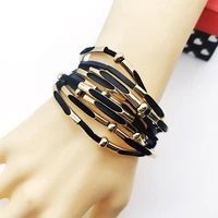 totabc multilayer leather black bracelets for woman vintage charm pulseira feminina mujer punk bracelet gifts