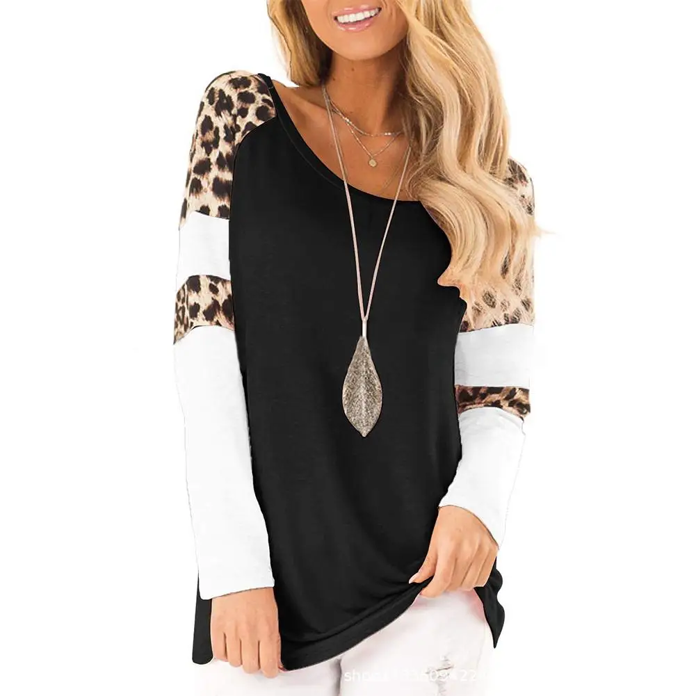 Женская футболка с длинным рукавом и леопардовым принтом|Футболки| |