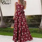 Celmia 2022 женское летнее платье, сексуальное длинное платье без рукавов с цветочным принтом и поясом, повседневное вечерние ное вечернее ТРАПЕЦИЕВИДНОЕ пляжное платье оверсайз