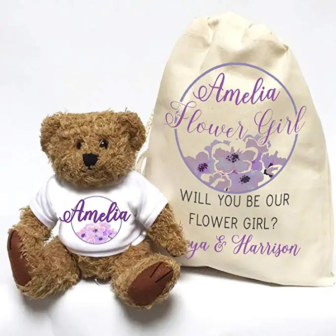 Персонализированный свадебный медведь маленькие звездочки и подарочный пакет