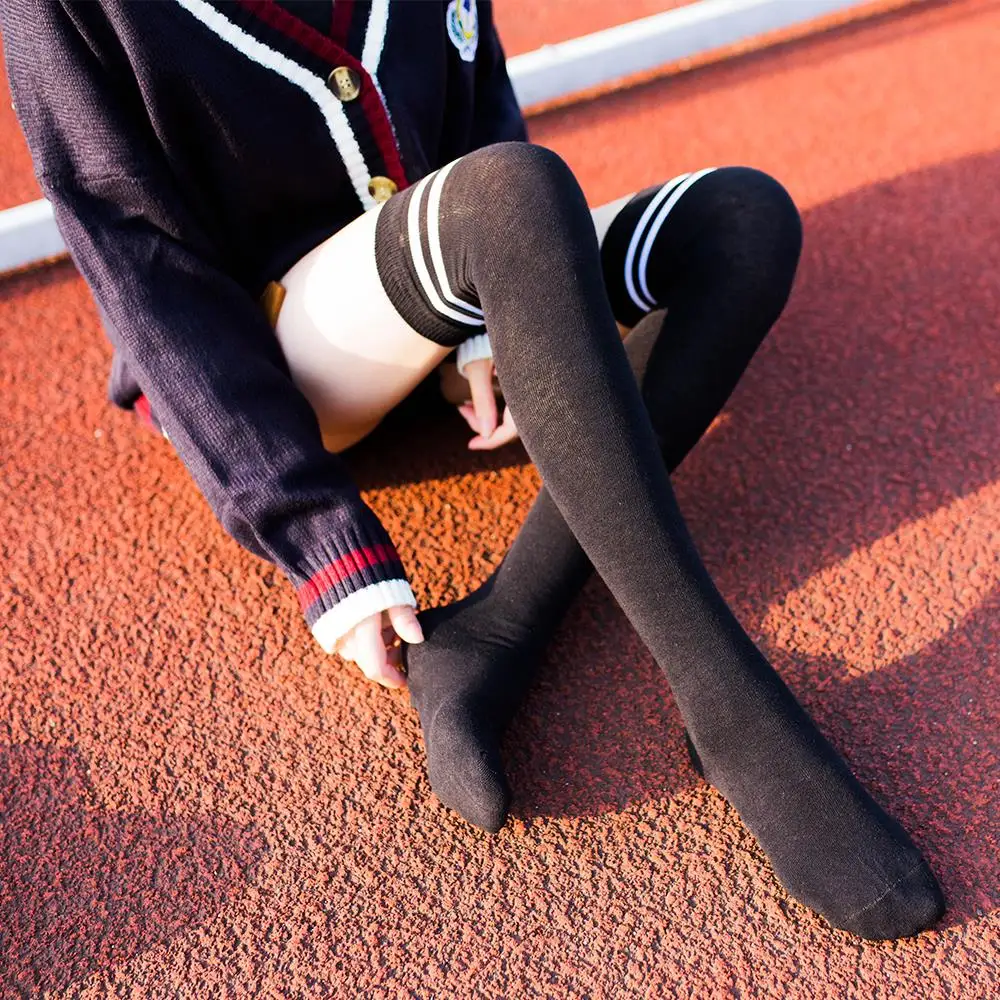

Long Cotton Socks for Women Thigh High Socks Female Ladies Striped Stockings Japanese Style School Girls Cosplay Sports Socks