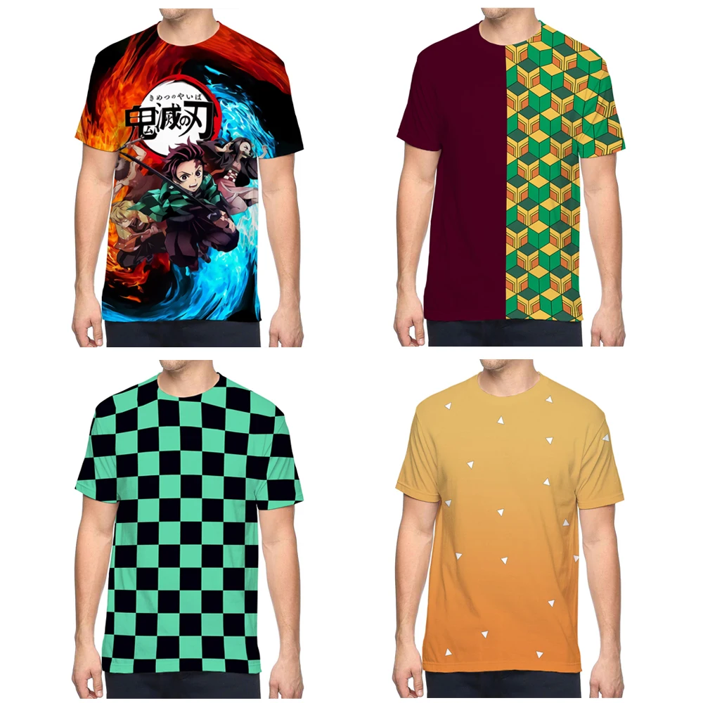 

New Men's T-shirt Fashion Kimetsu No Yaiba Print With Short Sleeves Custom Clothing Demon Slayer Short T-shirt Casual Clothes