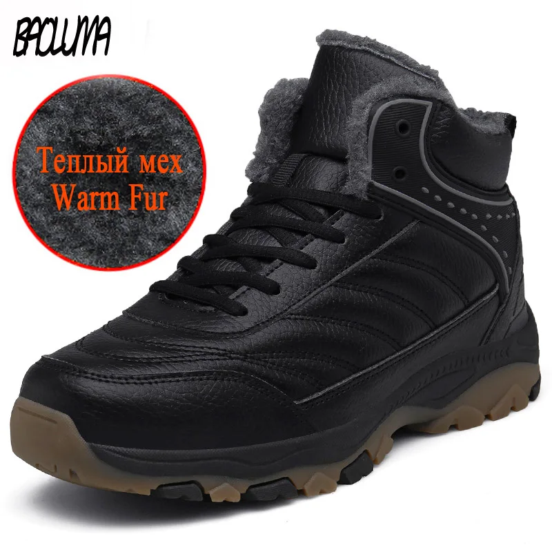 Classic Men Winter Ankle Boots Thick Plush Keep Warm Men Snow Boots Outdoor Man Leather Waterproof Winter Boots Work Shoes 39-48