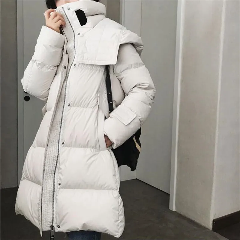 Casual Hooded Women Down Jacket Coat Long Thick Warm Belt 90% White Duck Down Jacket Ladies enlarge