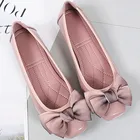 Туфли женские из лакированной кожи, квадратный носок, плоская подошва, бант, повседневная обувь, однотонные Летние балетки, размеры 43