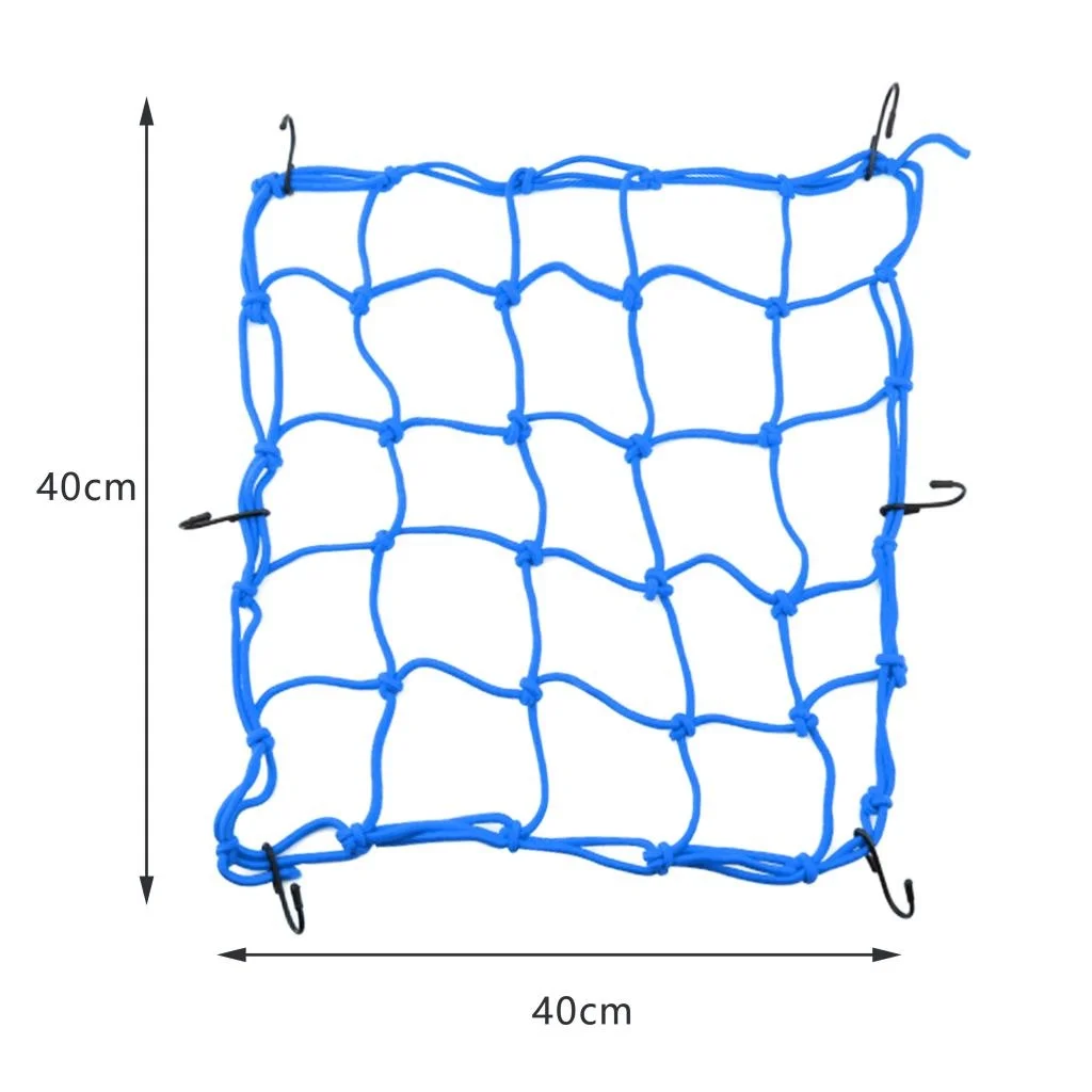 

Motorcycle Luggage Rack 6 Hooks Storage Elastic Net Fixed Helmet Blue 40*40cm