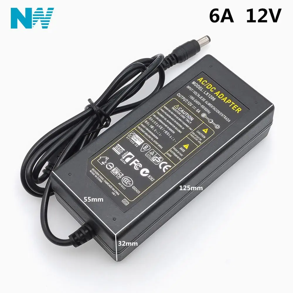 

12V6A New AC 100V-240V 72W Converter power Adapter DC 12V 6A Power Supply EU/US/UK Plug DC