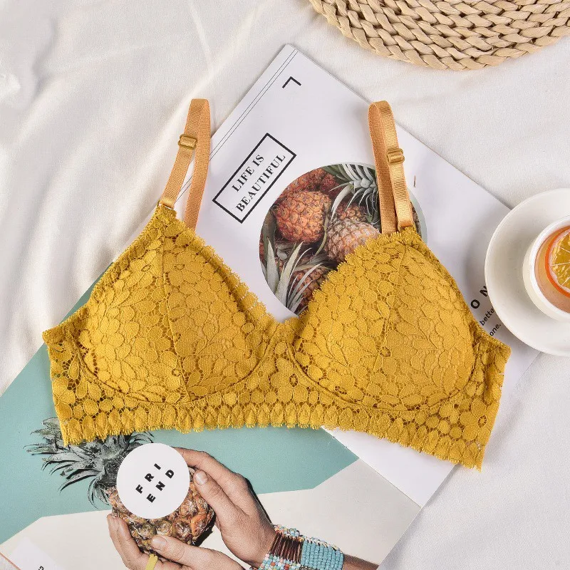 

Exquite Lace Floral Bra Tube Top Comfortable Wire Free Solid Color Underwear Ladies Bra Padded Bras