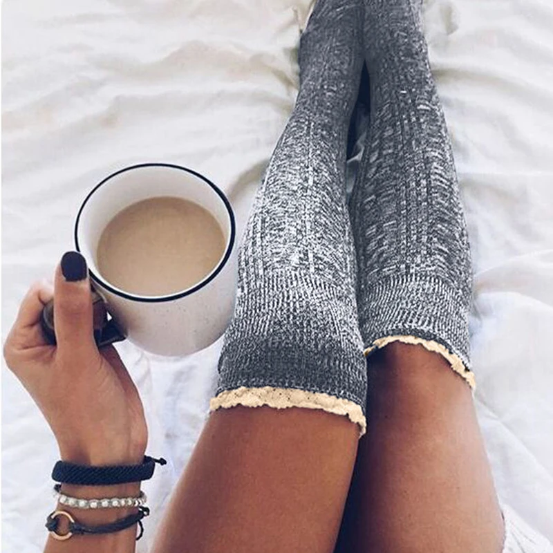 

Sexy Winter Women Stockings Long Socsk Lace Knit Thigh-High Over Knee Socks Warm Boot Socks Stockings Female Casual Thick Socks
