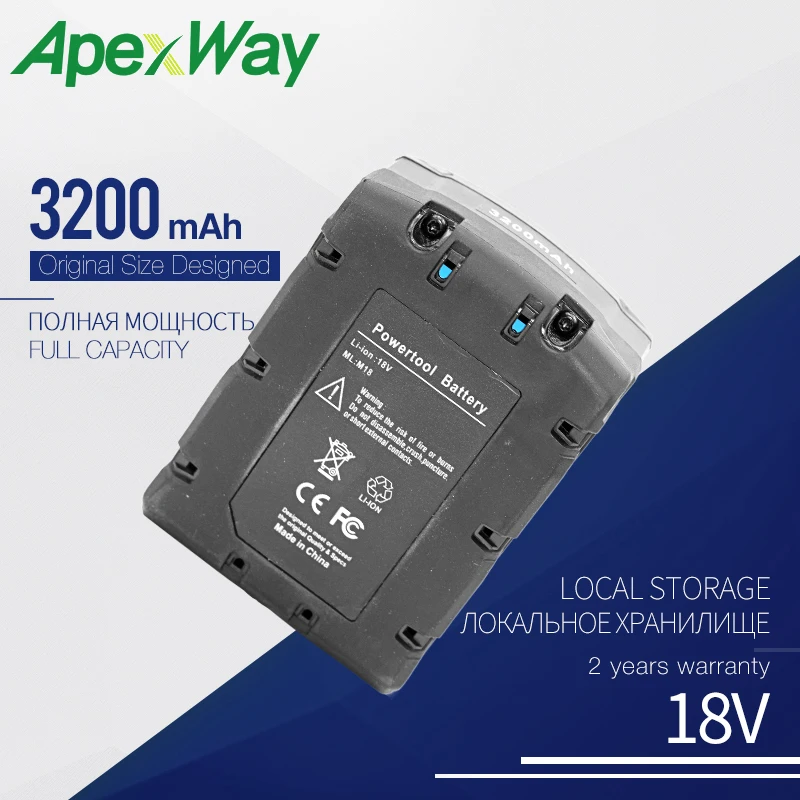 Литий ионный аккумулятор Apexway 3200 мАч 18 в для Milwaukee M18 48 11 1815 1850 аккумуляторная