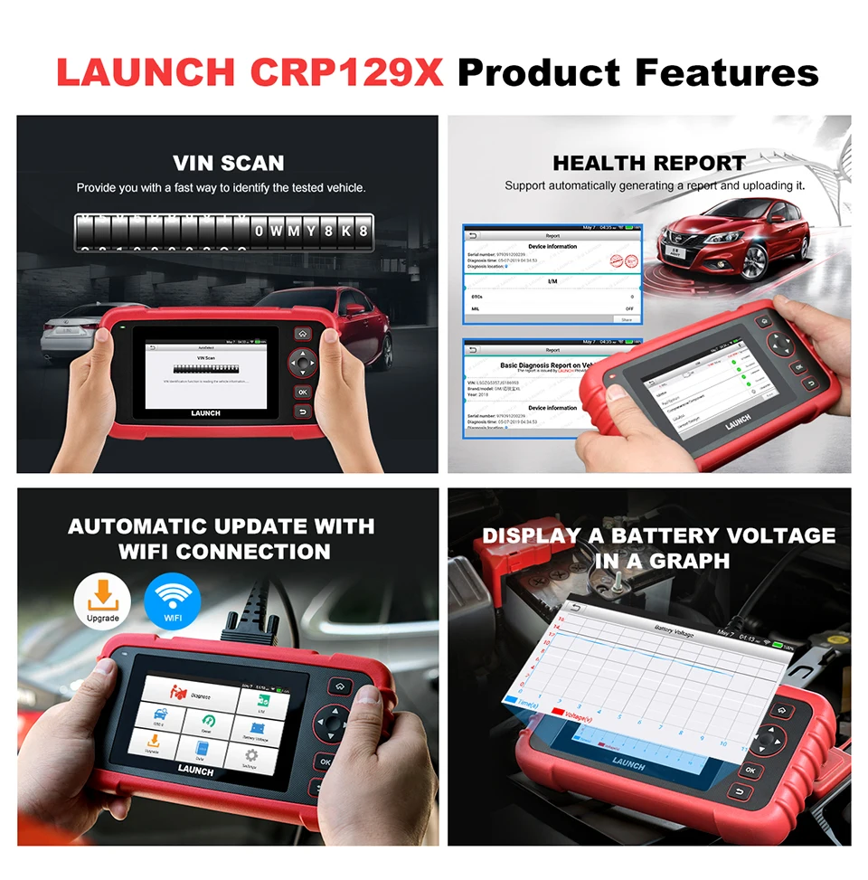 Launch CRP129X автомобильный диагностический инструмент X 431 OBD2 сканер ABS SRS