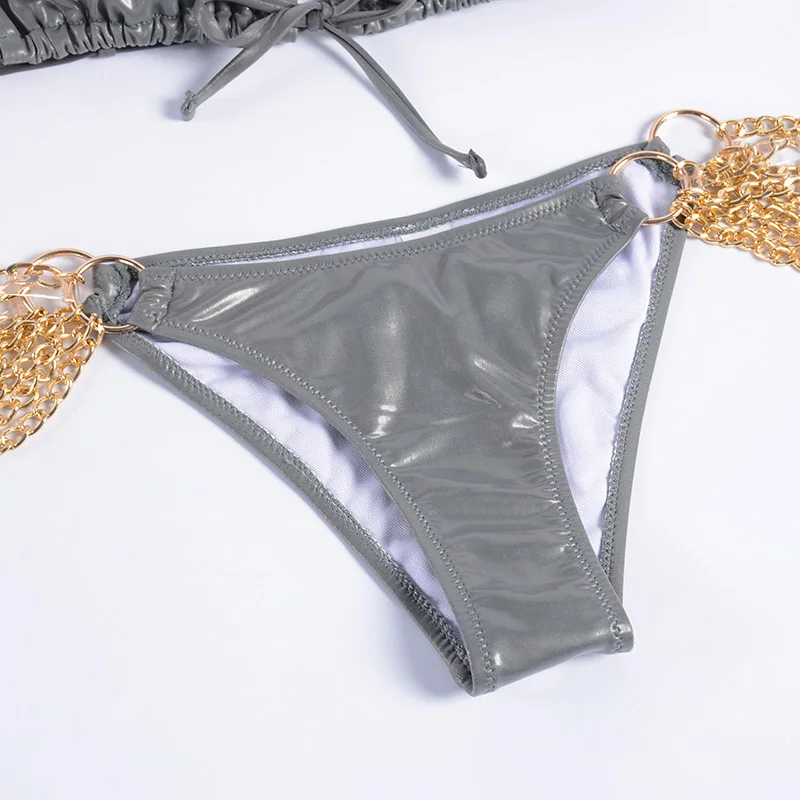 Сексуальное блестящее женское бикини 2021 блестящий бразильский Золотой