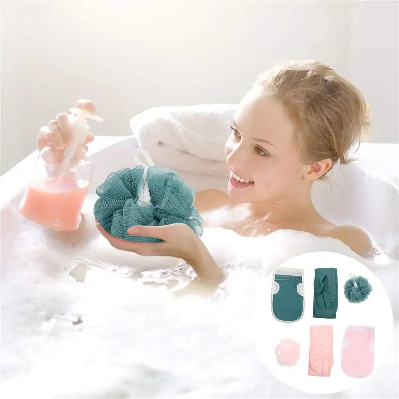 

6Pcs Shower Bath Gloves Bathing Mesh Ball Exfoliating Back Skin Scrubber Strap