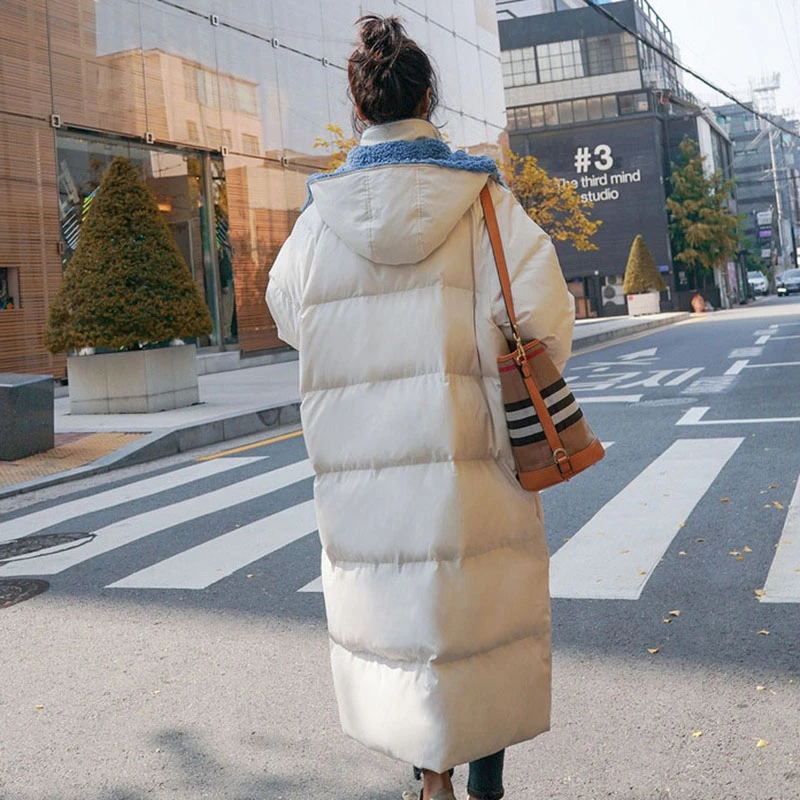 

Unua amo Winter Coat Woman Long Hooded Warm Parka 2021 Fashion Splice Lambswool Down Padded Puffer Jacket Women