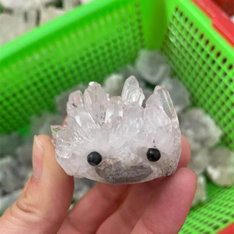 

Natural Animal Stones Home Decor Clear Crystal cluster Gemstone set eiki Healing Hand Carved Hedgehog