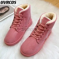 2022 winter women plush warm snow boots flat lace up cotton padded shoes woman new platform faux suede ankle boots female