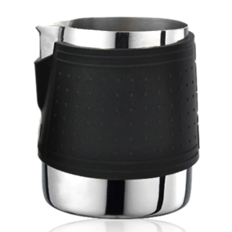 

12 Oz. Stainless Steel Milk Foaming Pot Steamer Pot with Eagle Nozzle Heat Resistant Silicone Grip Pad Machine Latte