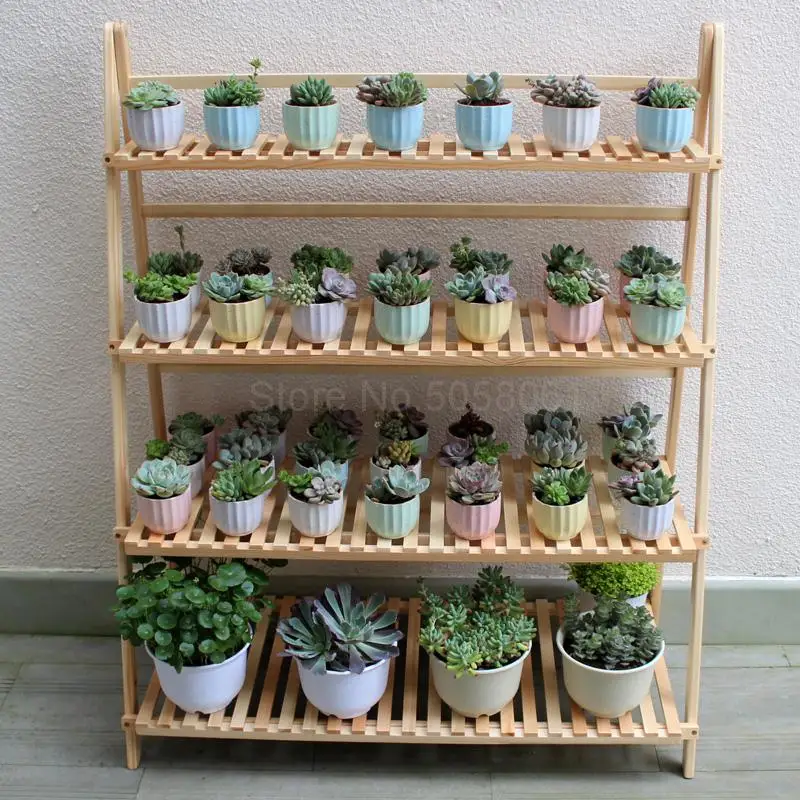  Flower shelf simple solid wood home balcony green radish multi-layer detachable folding portable indoor plant stand | Мебель