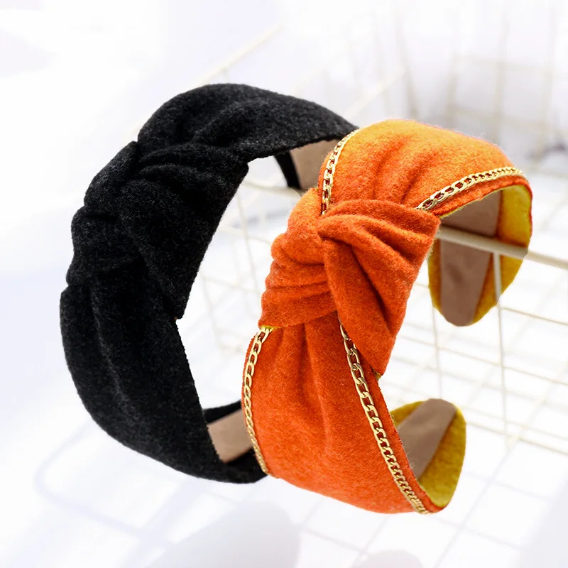 2020 винтажная шерстяная тканевая повязка на голову с цепочкой ободок Женская