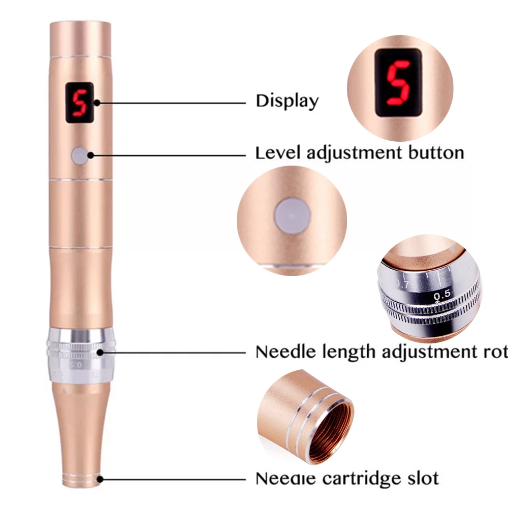 Дерма-ручка Dr Pen уход за кожей, мезотерапия, беспроводная, 5 уровней, со светодиодным дисплеем, для микроблейдинга от AliExpress WW
