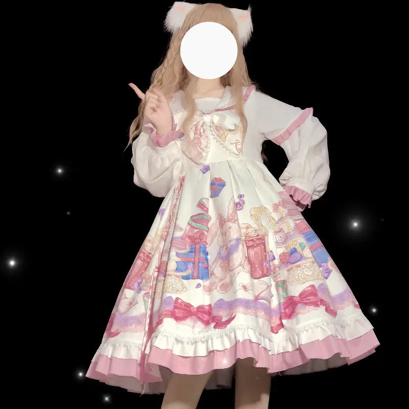 

Lolita Dress Ladies Party Dress Gothic Navy Collar Dress Sweet Lolita Girl Cosplay Dress Kawaii Ruffles Bow Women Party Dress