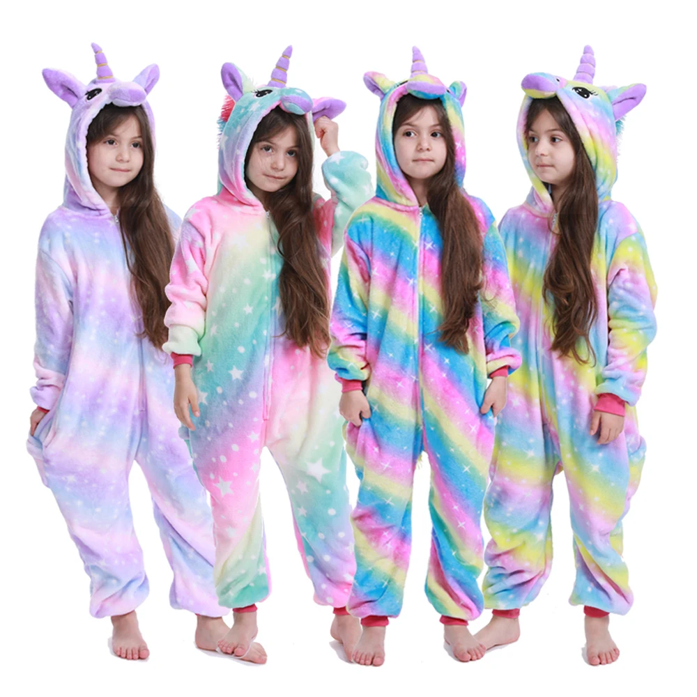 Кигуруми для детей единорог пижамы девочек Детская цельнокроеная одежда с