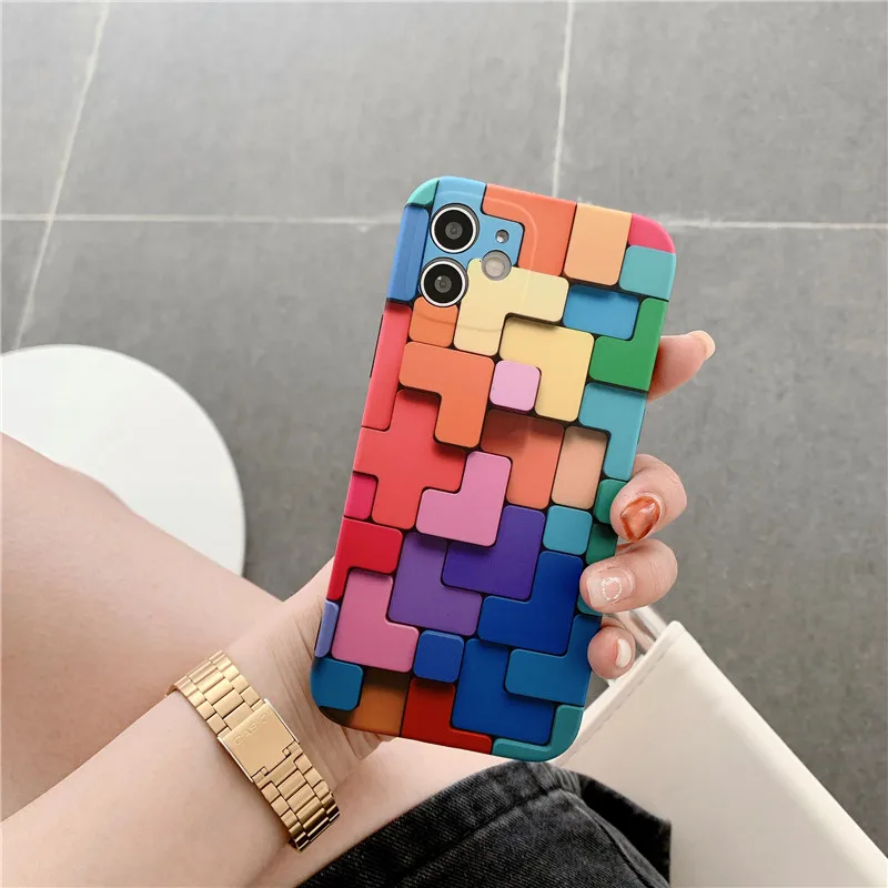 Милый квадратный чехол для телефона с тетрис Apple iPhone 12 11 Pro Max XR XS 7 8 Plus