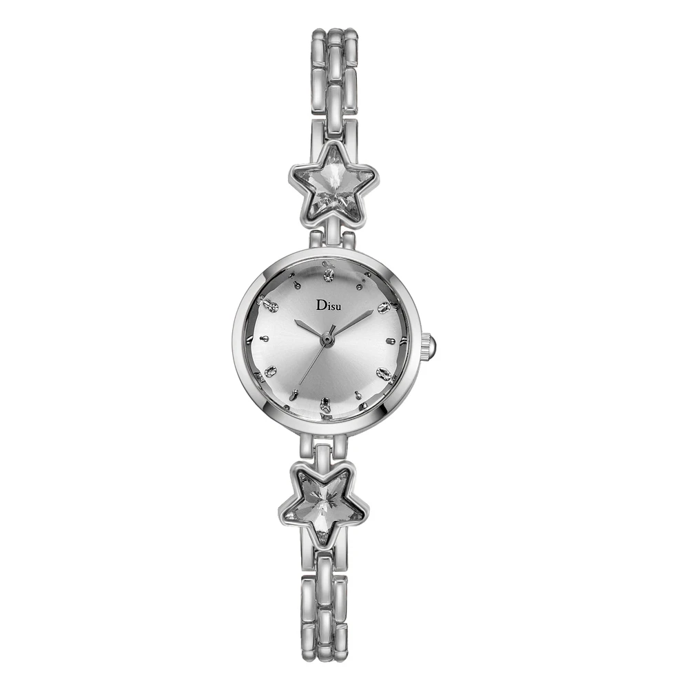 Silver No Bracelet Disu Brand Bracelet Dress Quartz Watches For Women Luxury Rose Starry Star Design Fashion Creative Ladies Clock Reloj Mujer - Цвет: Silver No Bracelet