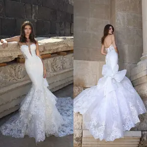 2020 Fashion Wedding Dresses Sweetheart Applique Lace Mermaid Bridal Gowns Custom Made Backless Sweep Train Beach Wedding Dress